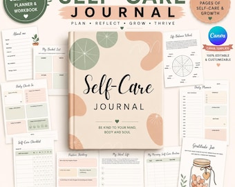 Customizable Self-care, Self Love Wellness, Canva Editable Templates, printable selfcare planner, daily self care journal for women