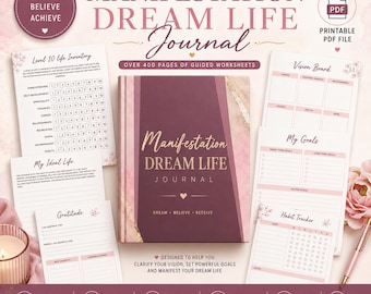 Manifestation Dream life Journal, manifestation workbook, digital printable PDF, mental health, prompts, therapy journal, self care journal