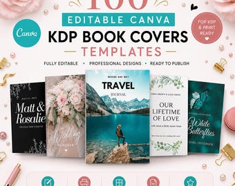 100 redigerbara KDP-omslagsmallar, journalomslag, redigerbara Canva-mallar för bokomslag, Canva KDP-omslagspaket journal 6x9"