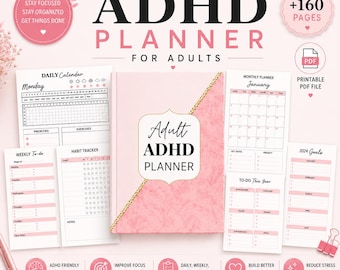 Adult ADHD Daily Planner, ADHD journal, ADHD bundle printable, daily weekly monthly Yearly planner, Wellness meditation Health, Life Planner