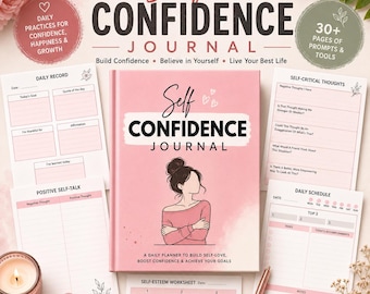Self-confidence self-esteem self-care wellness self-love Prompts guided Printable journal 34 Pages PDF, 8.5x11" COMMERCIAL Use