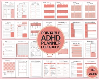 Agenda de vie TDAH adulte, journal TDAH, bundle TDAH imprimable, agenda annuel hebdomadaire mensuel, méditation bien-être, santé PDF 8,5 x 11 po