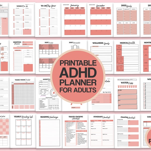 adhd homework checklist Adult ADHD Life Planner, ADHD journal, adhd bundle printable PDF size 8.5x11"