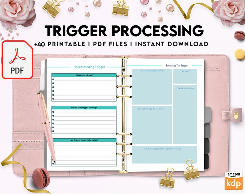 Trigger Processing journal, Thought Journal for daily self care, mental health, emotion list with breakdown worksheets, 8,5x11" Printable image 7