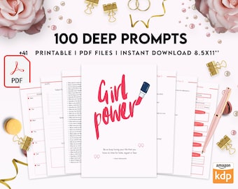 100 Journal Prompts, Deep thought Prompts, Prompts Mental Health Journal, Self Care Journal, Writing Prompts,  8,5x11" PDF FILE Printable