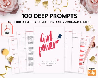100 Journal Prompts, Deep thought Prompts, Prompts Mental Health Journal, Self Care Journal, Writing Prompts,  8,5x11" PDF FILE Printable