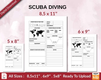 SCUBA Diving 120 pages Ready to Upload PDF used as Low Content Planner tracker or Log Book KDP, Size 6x9 8.5x11 5x8 Commercial Use