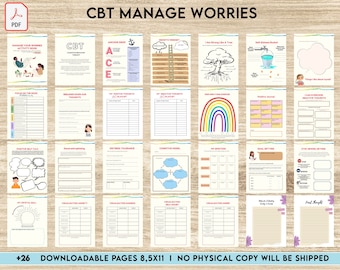 CBT activity book for Adults and kids age 12+, therapy worksheets, therapy tools, resources, regulation, anxiety, 8,5x11" PDF FILE Printable