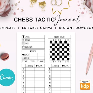 Chess Tactic Logbook Journal 6x9&quot; Canva Editable Template, Canva KDP editable interior digital and printable,