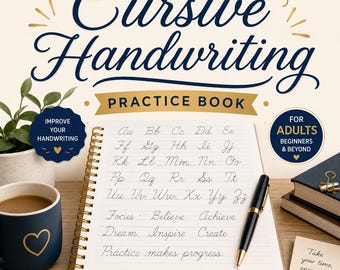 Cursive Handwriting Practice sheets PDF book File 8.5x11 inch, Printable Tracing Pages, Procreate, Worksheets, Calligraphy cursive alphabet.