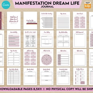Manifestation Dream life Journal 8.5x11" Canva Editable 60 Templates, Canva KDP editable interior workbook, digital and printable.