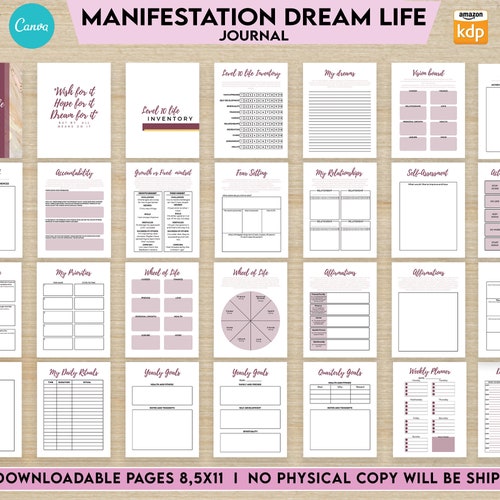 Manifestation Dream Life Journal 8.5x11 Canva Editable - Etsy