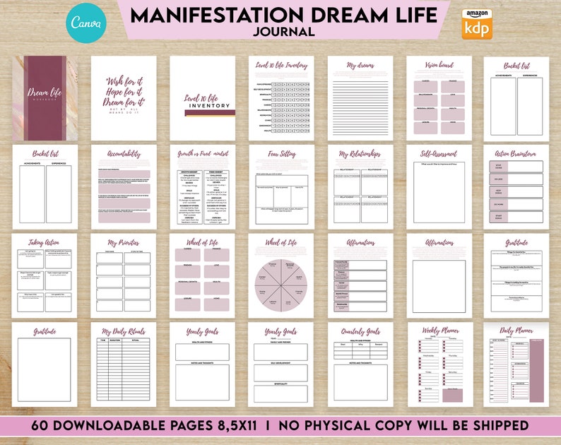 Manifestation Dream Life Journal 8.5x11 Canva Editable - Etsy