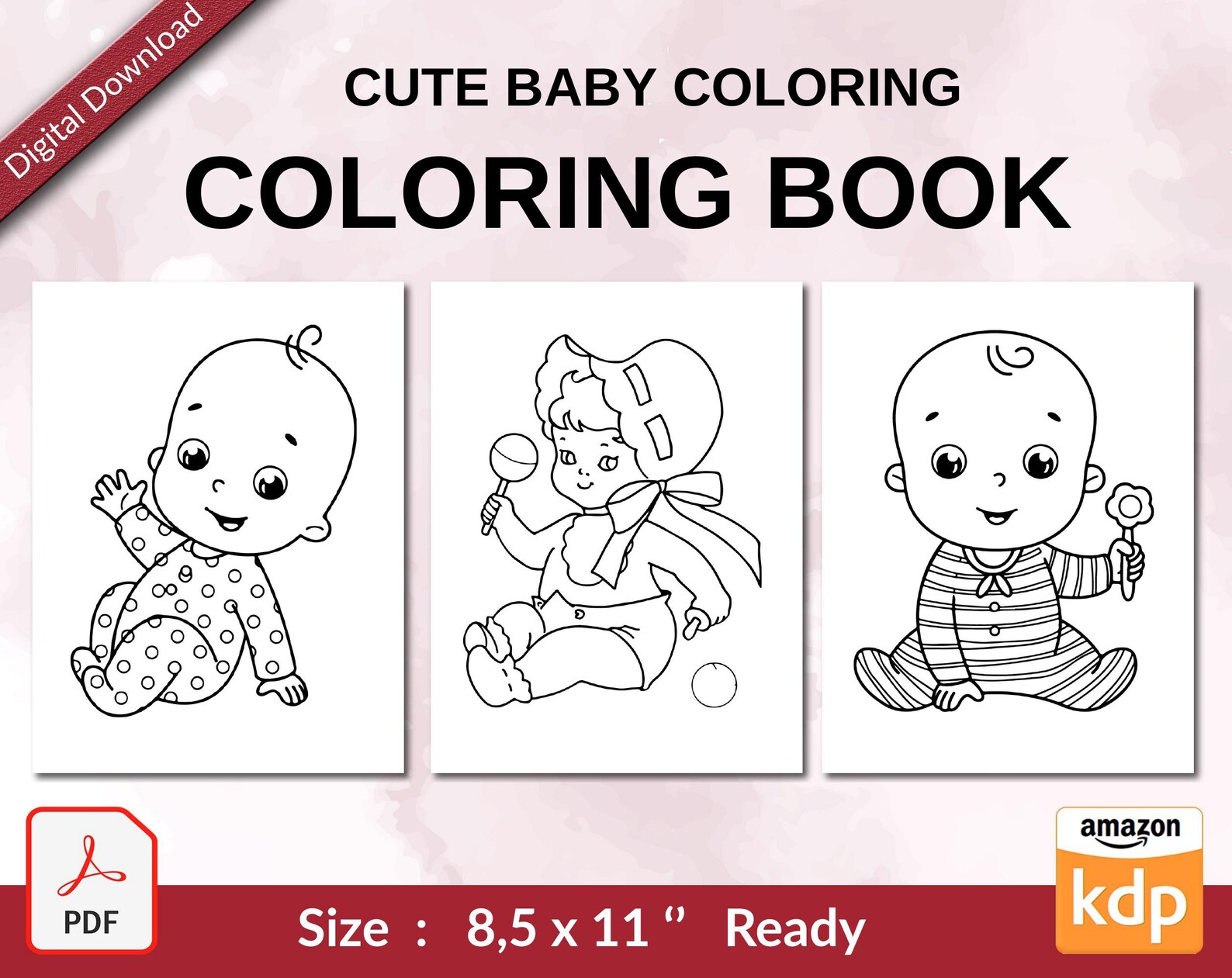 Cute Baby Coloring Book for Kids, 8,5x11 Printable PDF File Kids Cute ...