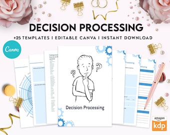 Decision Processing, Thought Processing Journal, daily self care, mental health, emotion list with breakdown worksheets, Canva Editable