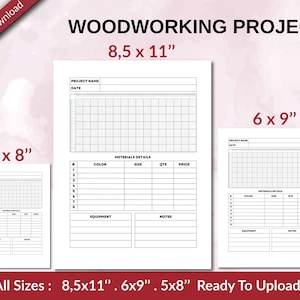 WOODWORKING Project 120 pages Ready to Upload PDF used as Low Content Planner tracker or Log Book KDP, Size 6x9 8.5x11 5x8 Commercial Use