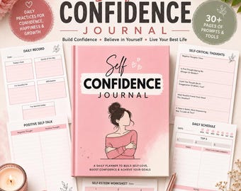 Customizable Self-confidence & self-esteem guided journal, digital printable Canva Templates, selfcare journal mental health.