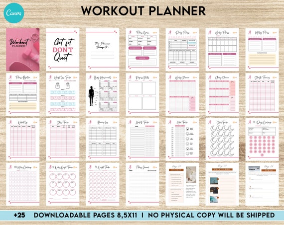 Workout Planner, exercise tracker, Fitness Journal, workout journal, Editable Canva Templates 8,5x11 inch