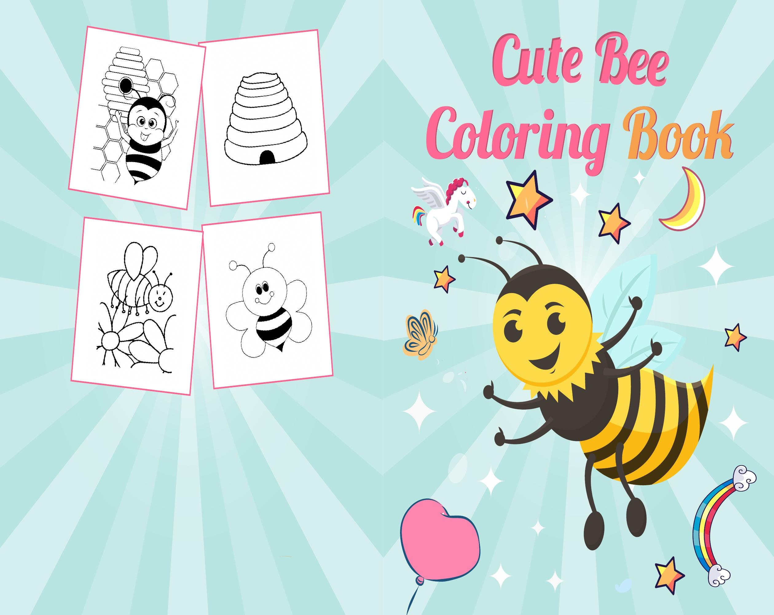 Cute COLORING BOOK, Honey BEE Gifts, Activity Books, Floral Bee Printable  Relaxing Coloring Page, Botanical Insect Entertainment