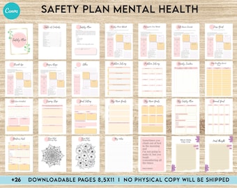 Safety Plans Journal, Mental Health Worksheets, Problem Solving, self care, Canva Editable Templates, Kdp interior