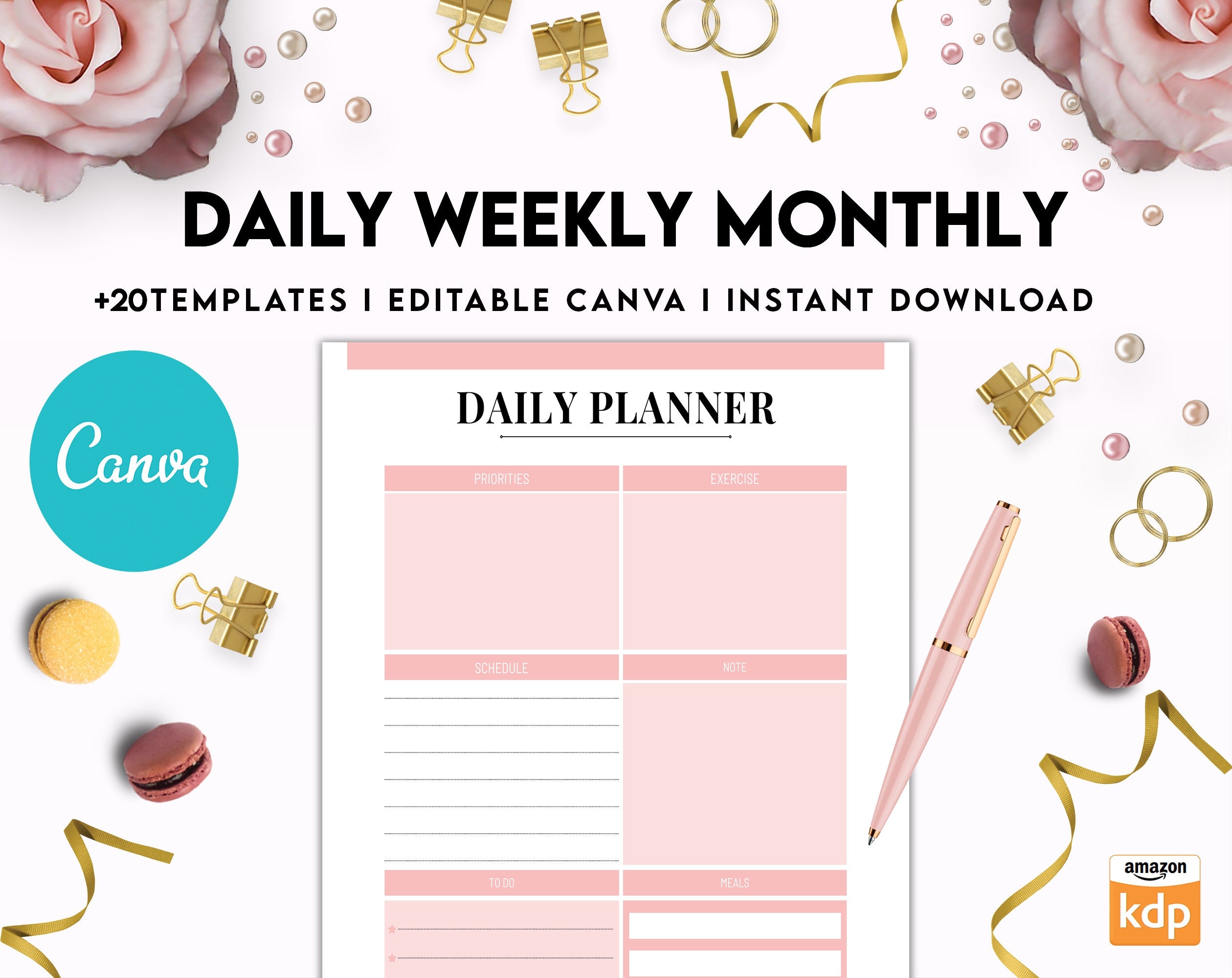 Canva Daily Weekly Monthly Planner 20 Templates for Journal, Canva KDP ...
