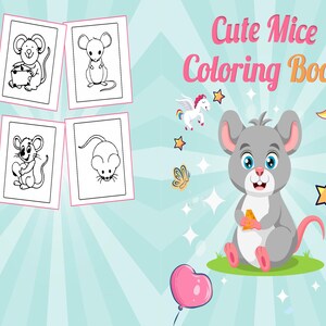 Cute Mice Coloring book for kids, 8,5x11 Printable PDF file kids Cute Coloring pages for Boys and Girls ages 2-4 4-8 8-46