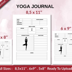 YOGA Journal 120 pages Ready to Upload PDF used as Low Content Planner tracker or Log Book KDP, Size 6x9 8.5x11 5x8 Commercial Use