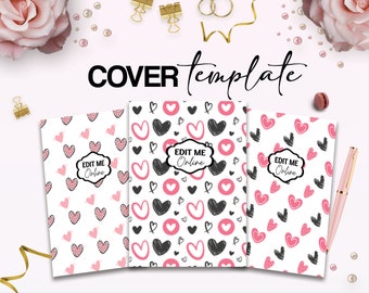 Hearth Pattern girl pink Book Cover Template Bundle Canva Editable For Notebook Journal Binder Covers, Canva For KDP Cover 6x9" 120 pages