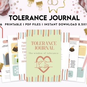 Tolerance Journal, window of tolerance, therapy journal , self discovery, self esteem, Digital Download PDF file 8,5x11 inch
