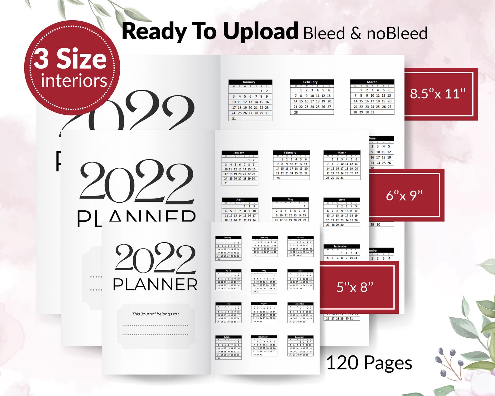 2022 Daily Planner KDP Journal 120 Pages Ready to Upload PDF Etsy