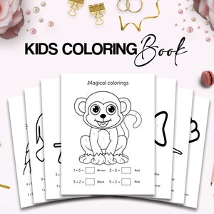 Magical Coloring Canva KDP interior Kids Activity Coloring Book with numbers, 20 editable Templates for kids activities