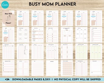 Busy Mom Planner, Home Management Planner Editable Templates, House Binder, Home Organization Planner,  Canva Editable Templates