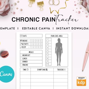 Chronic pain Logbook Tracker Journal 6x9" Canva Editable Template, Canva KDP Kids editable interior digital and printable,