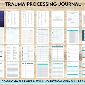 Trauma Processing Journal , Trauma therapy, PTSD worksheets, emotion list, Therapy Journal, Counseling, Editable Canva templates