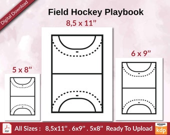 Field Hockey Playbook 120 pages Ready to Upload PDF used as Low Content Planner tracker or Log Book KDP, Size 6x9 8.5x11 5x8 Commercial Use