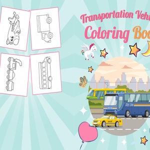 Livre de coloriage de véhicules de transport pour les enfants, 8,5x11 Fichier PDF imprimable pour enfants Pages de coloriage mignonnes pour garçons et filles âgés de 2 à 4 ans, 4 à 8 ans, 8 à 58 ans