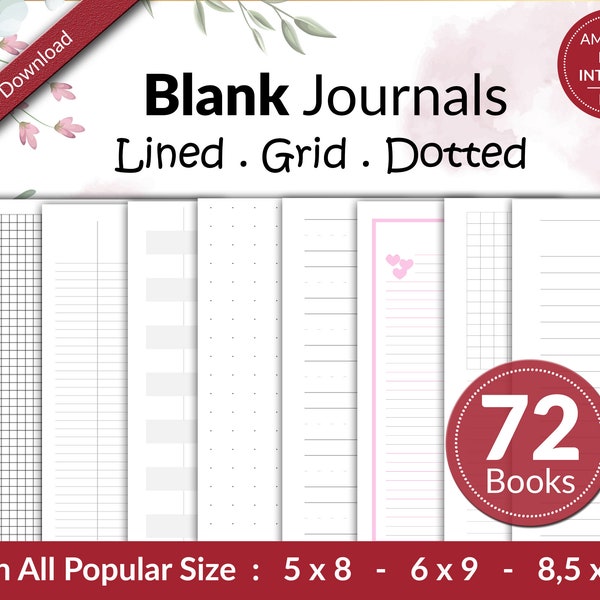 72 Amazon KDP interiors Bundle Templates for Blank Journal & Notebook, Ready To Upload PDF COMMERCIAL Use