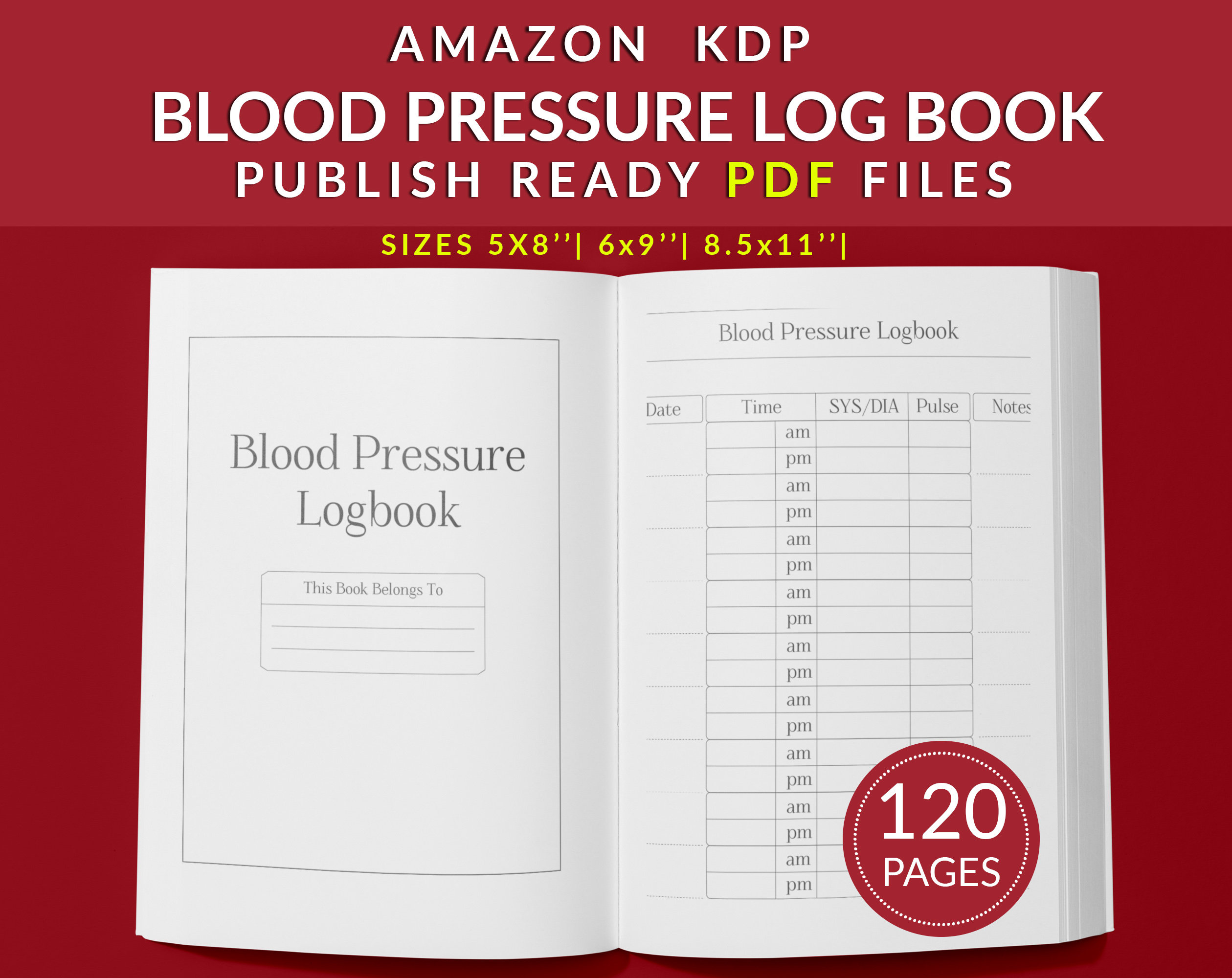 Blood Pressure Log Book 120 Seiten Ready To Upload Pdf Etsy