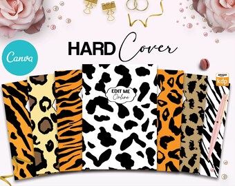 Safari African Animal Pattern Hardcover Template Canva Editable For Notebook, Journal, Hard Covers, Canva For KDP Cover 6x9" 120 pages