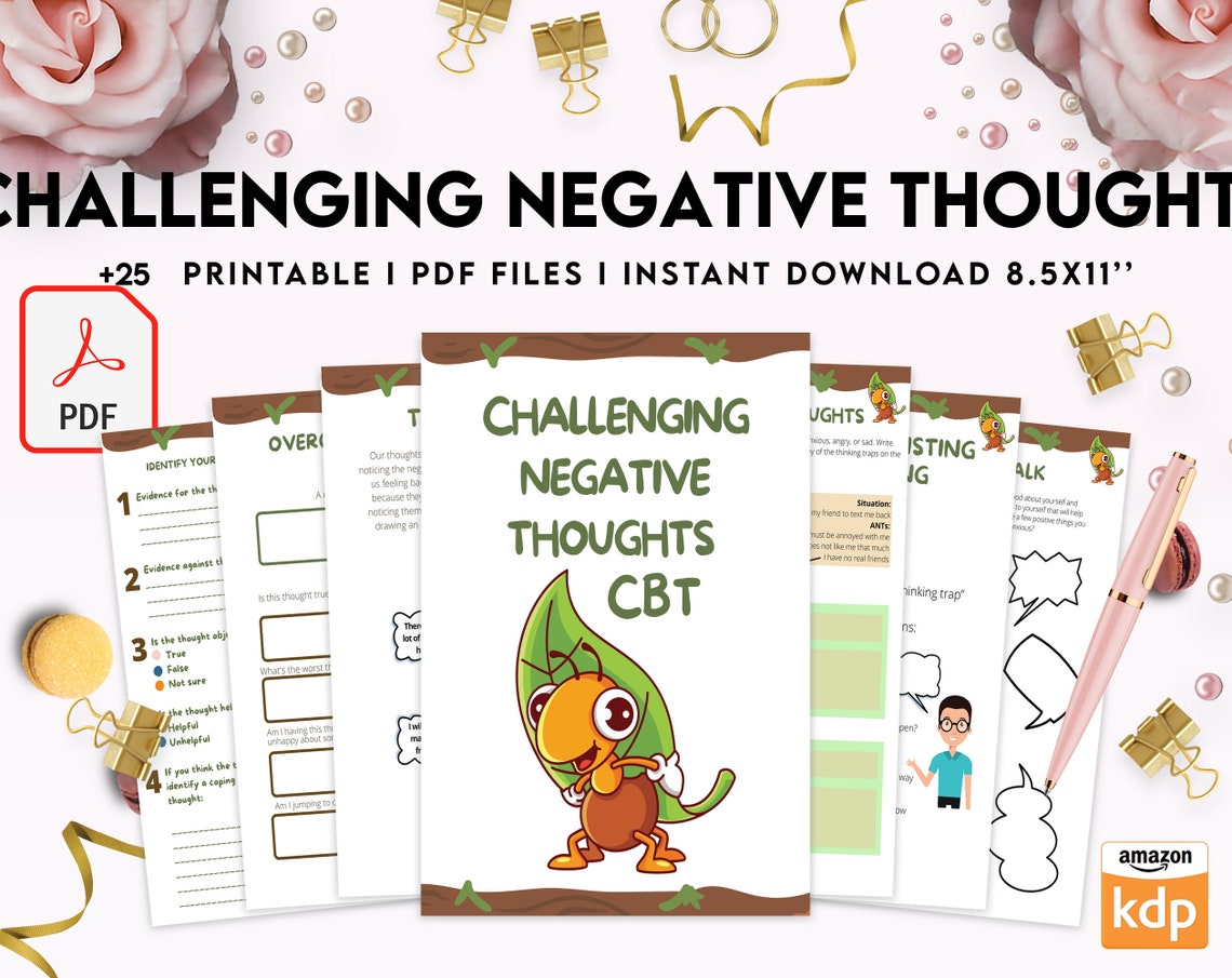 Challenging Negative Thoughts CBT Printable Worksheets Self - Etsy