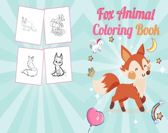 Fox Animal Coloring book for kids, 8,5x11 Printable PDF file kids Cute Coloring pages for Boys and Girls ages 2-4 4-8 8-33