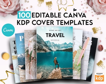 100 editable KDP Covers Templates, Journal Covers, Editable Canva Templates for book cover, Canva KDP Cover bundle journal 6x9"