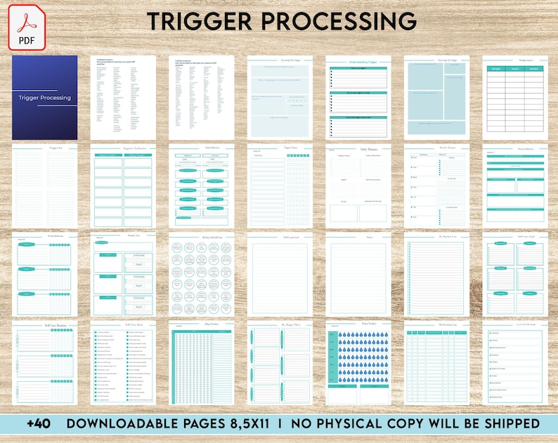 Trigger Processing journal, Thought Journal for daily self care, mental health, emotion list with breakdown worksheets, 8,5x11" Printable image 1
