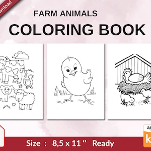 Farm Animals Coloring Book for Kids, 8,5x11 Printable PDF File Kids ...