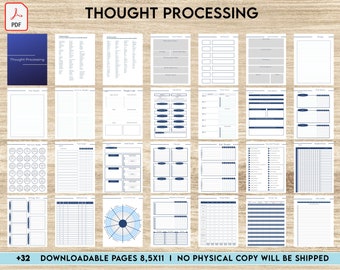Thought Processing Journal Pages for daily self care, mental health, and emotion list with breakdown worksheets, 8,5x11" PDF FILE Printable