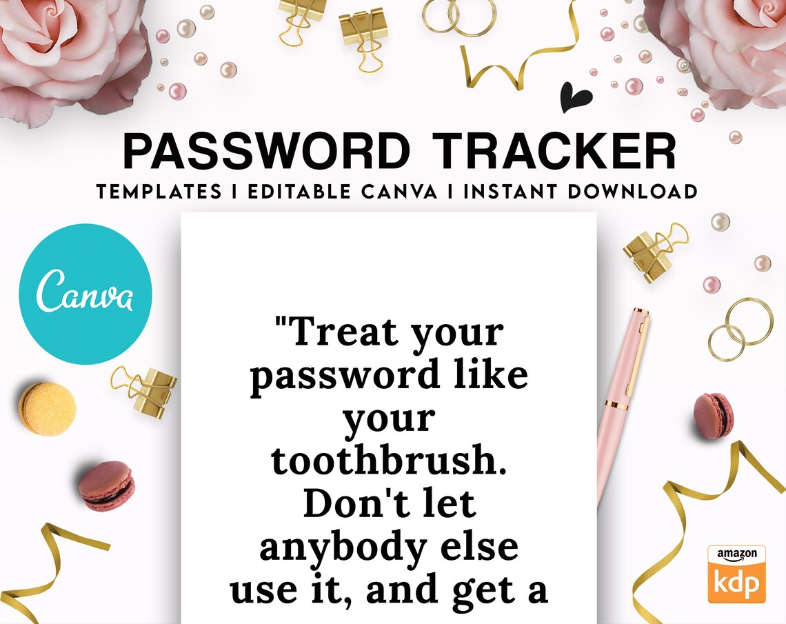 Canva Editable Password Tracker Book Template Commercial Use, Canva KDP ...