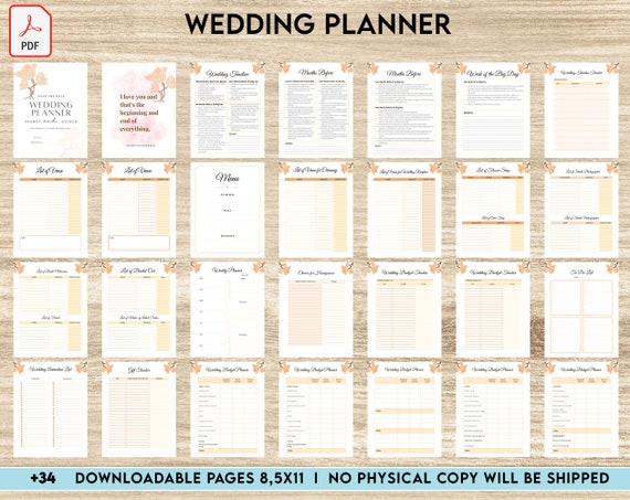 Wedding Planner Printable, Wedding Planning Book, Printable Wedding  Planner, Wedding Binder Template, Engagement Gift Ideas, PDF Download 