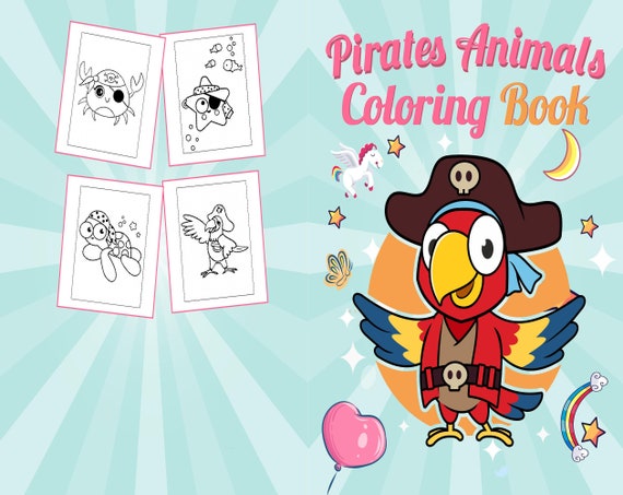 Animales Piratas Libro para colorear para niños, 8,5x11 Archivo
