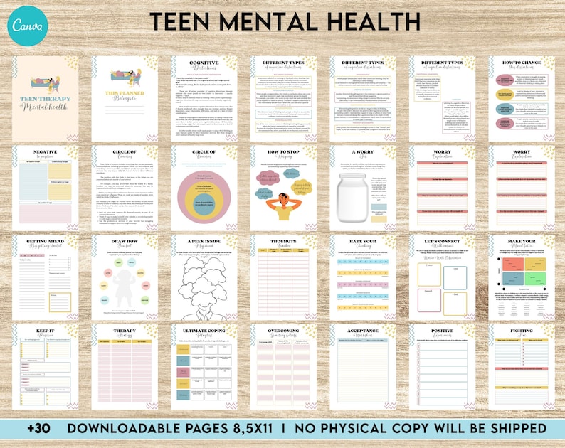 Teen Mental Health, teen therapy journal , teen coping skills, teen Shadow Work, Editable Canva Templates 8,5x11 inch image 1