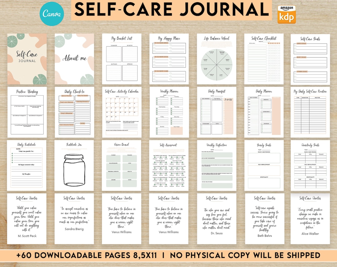 Self-care Self Love Wellness Guided Journal With 63 Editable - Etsy